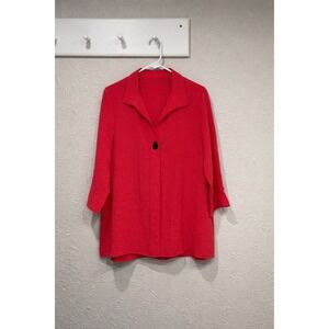 Habitat Red Crinkle Texture‎ Hidden Placket Shirt Tunic Top M Artsy Lagenlook